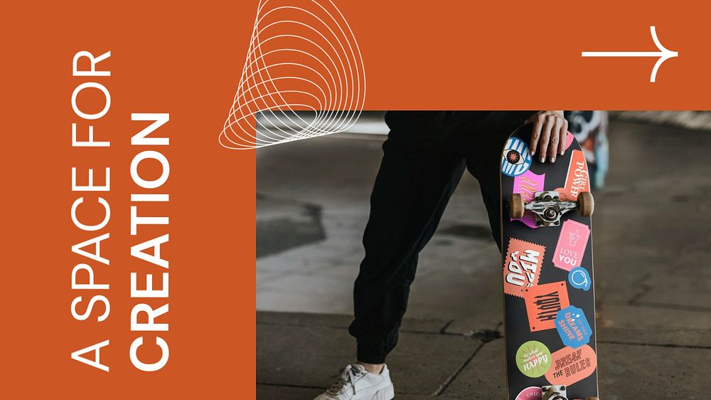 Skateboard aesthetic blog banner template, orange retro design