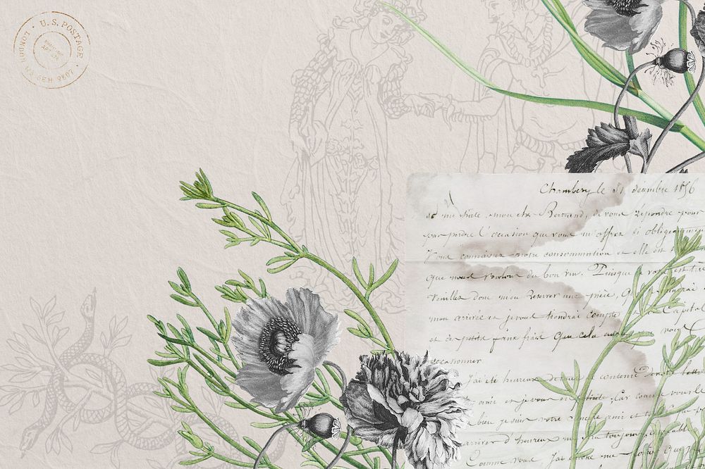 Flower ephemera editable background, vintage collage art, remixed media