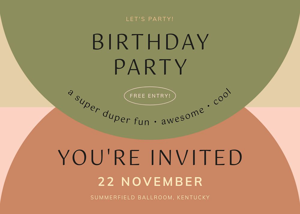 Birthday party invitation card template, editable design