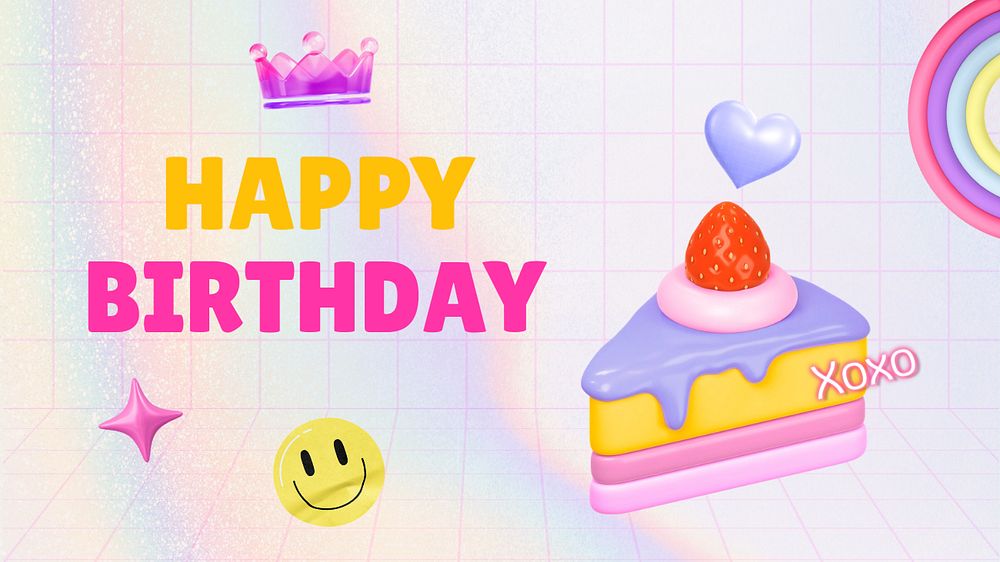Happy Birthday editable presentation template, cute cake