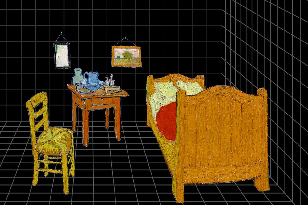 Van Gogh's the Bedroom, grid pattern, famous artwork remixed by rawpixel