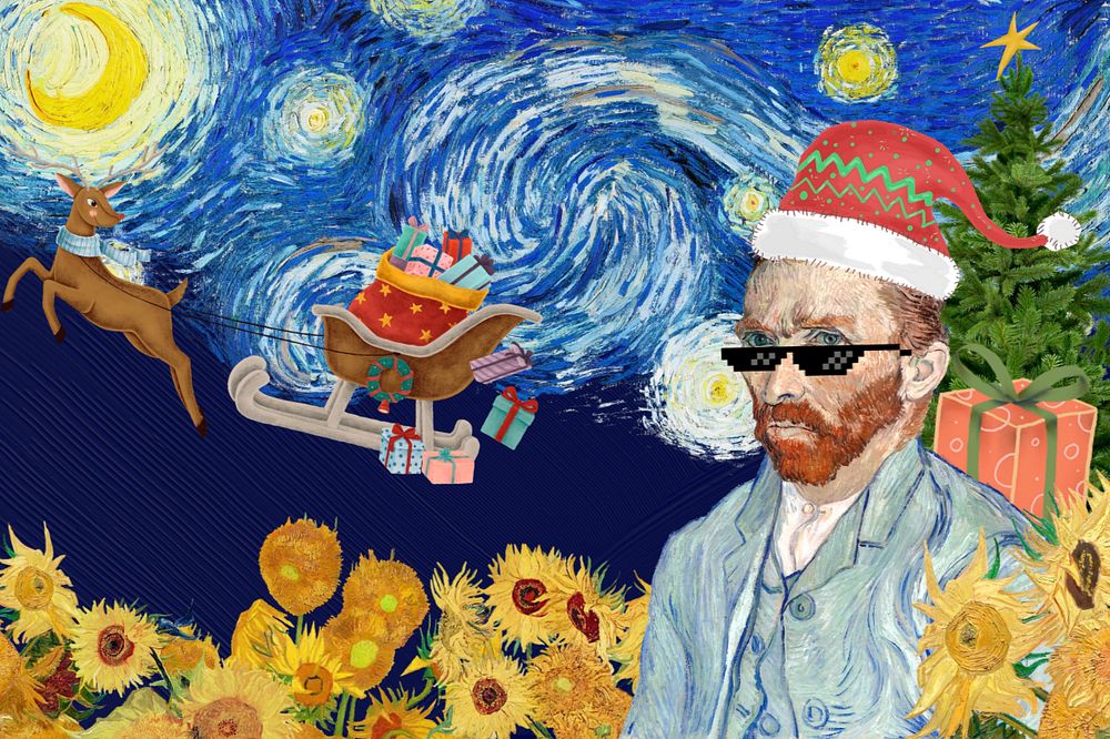 Starry sky on Christmas, Van Gogh's famous artwork, remixed by rawpixel