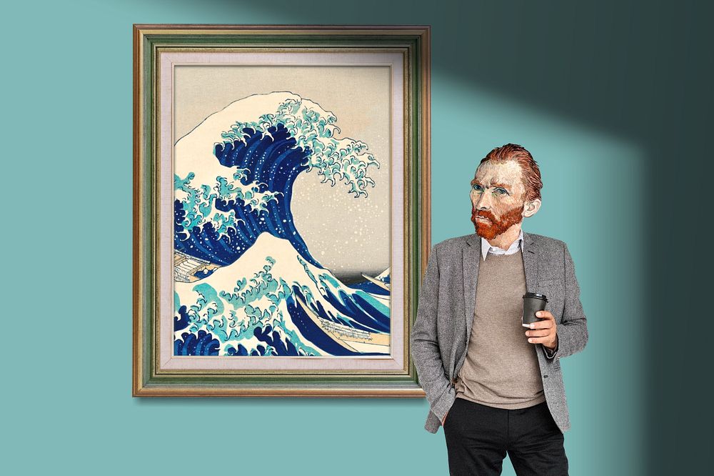 Vintage art exhibition, Van Gogh's self-portrait, famous painting, remixed by rawpixel