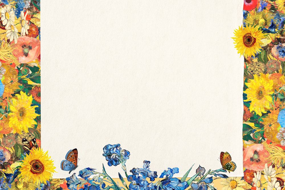 Vintage flowers, frame background, Van Gogh's famous artwork remixed by rawpixel.