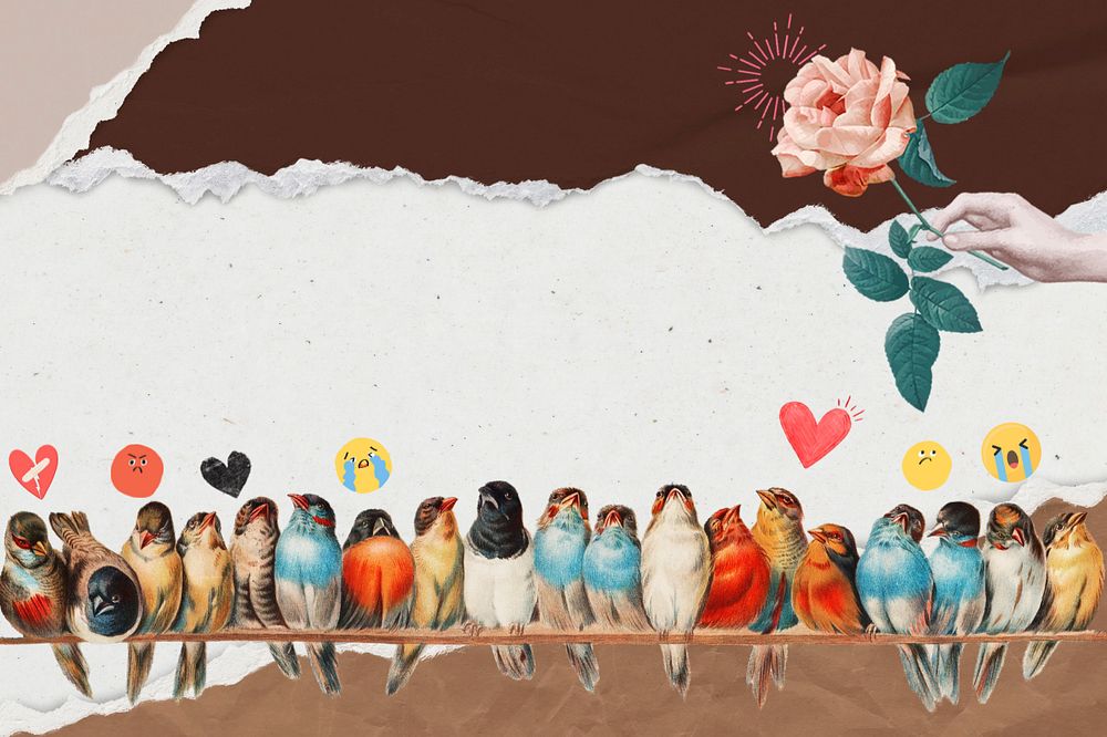 Love birds aesthetic background, Hector Giacomelli's famous artwork, remixed by rawpixel.