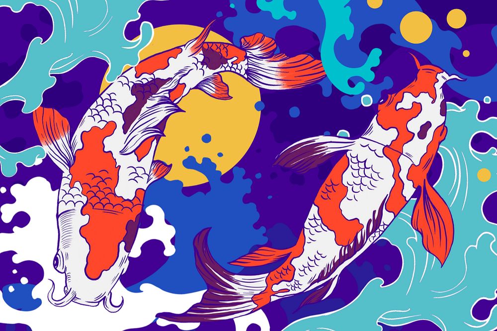 Koi carp fish background, Japanese oriental illustration, editable design