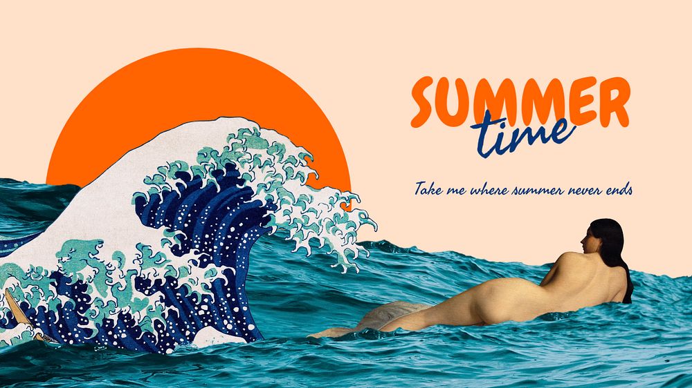 Summer aesthetic YouTube thumbnail template, The Great Wave off Kanagawa famous artwork remixed by rawpixel.