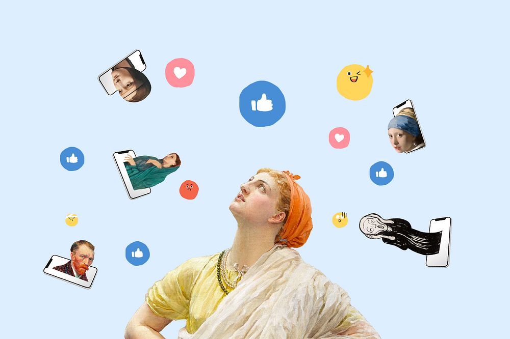 Surreal social media influencers  creative remix, famous vintage artworks, remixed by rawpixel.