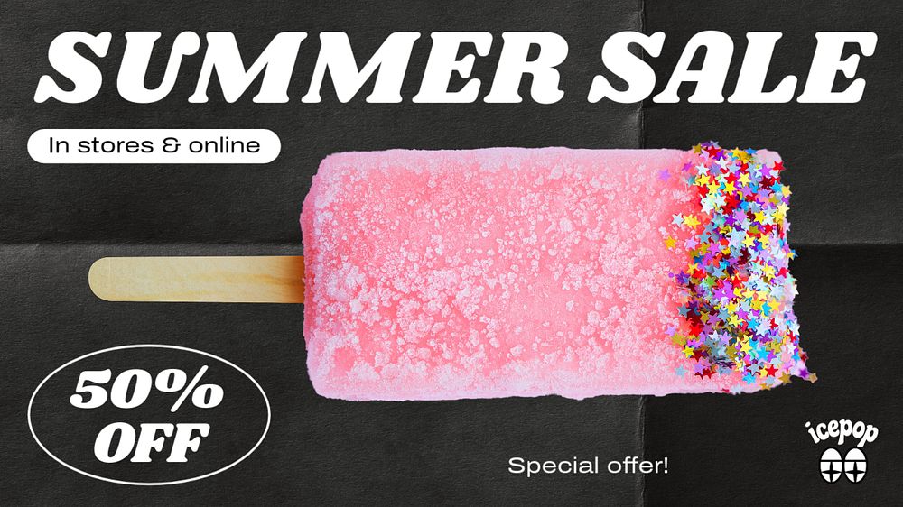 Pink popsicle YouTube thumbnail template, Summer sale