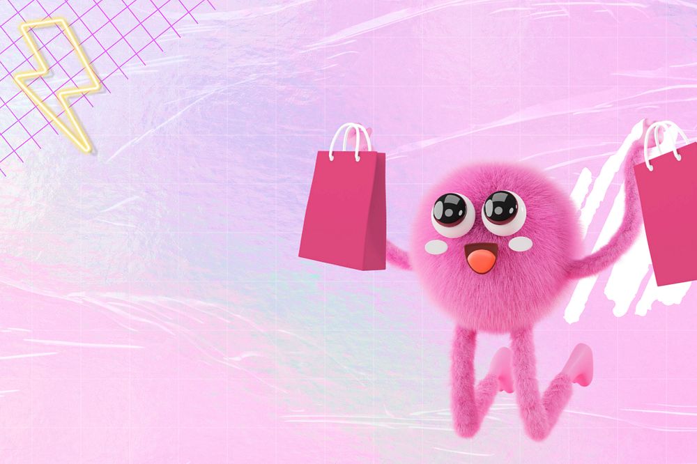 Pink shopping background, pink shopaholic monster 