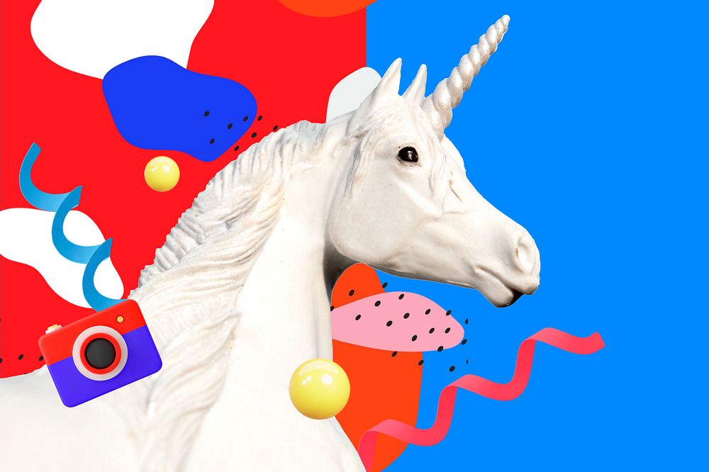 Abstract unicorn statue background, colorful geometric remix