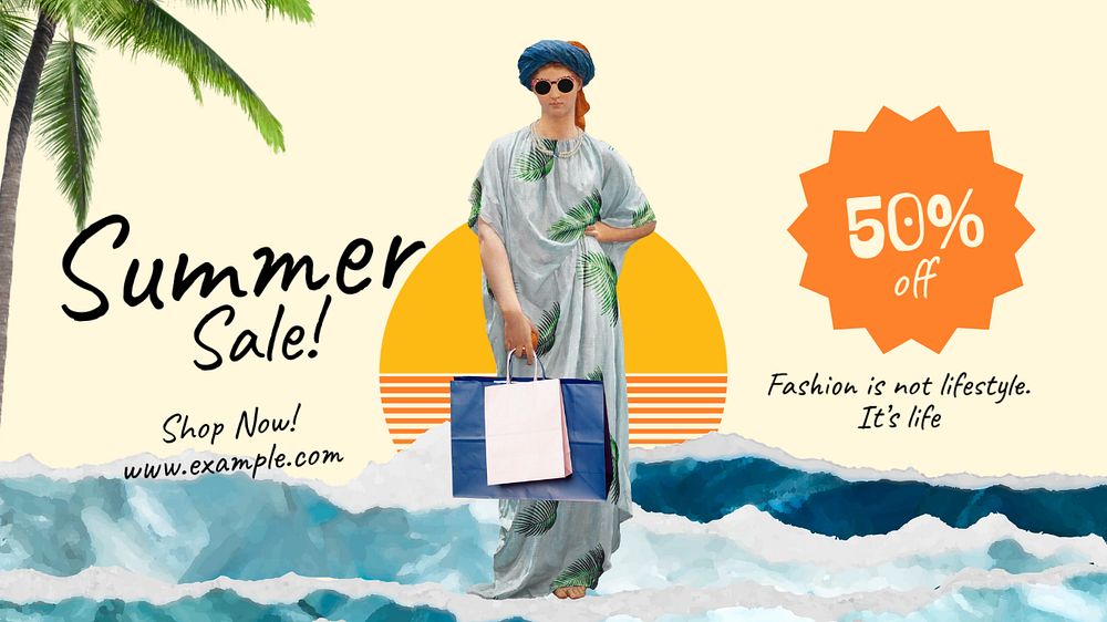 Summer sale YouTube thumbnail template, vintage woman remix