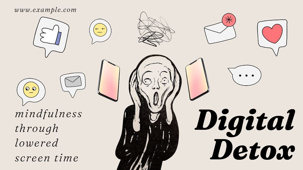 Digital detox YouTube thumbnail template, The Scream famous artwork, remixed by rawpixel.