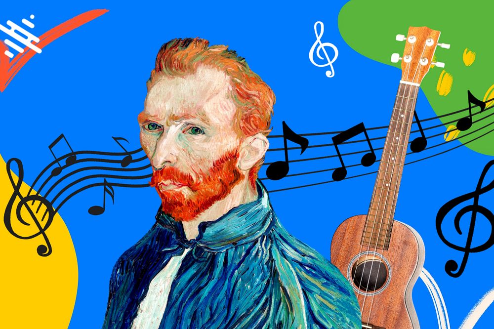 Vintage musician aesthetic, Van Gogh's portrait, famous artwork, remixed by rawpixel.