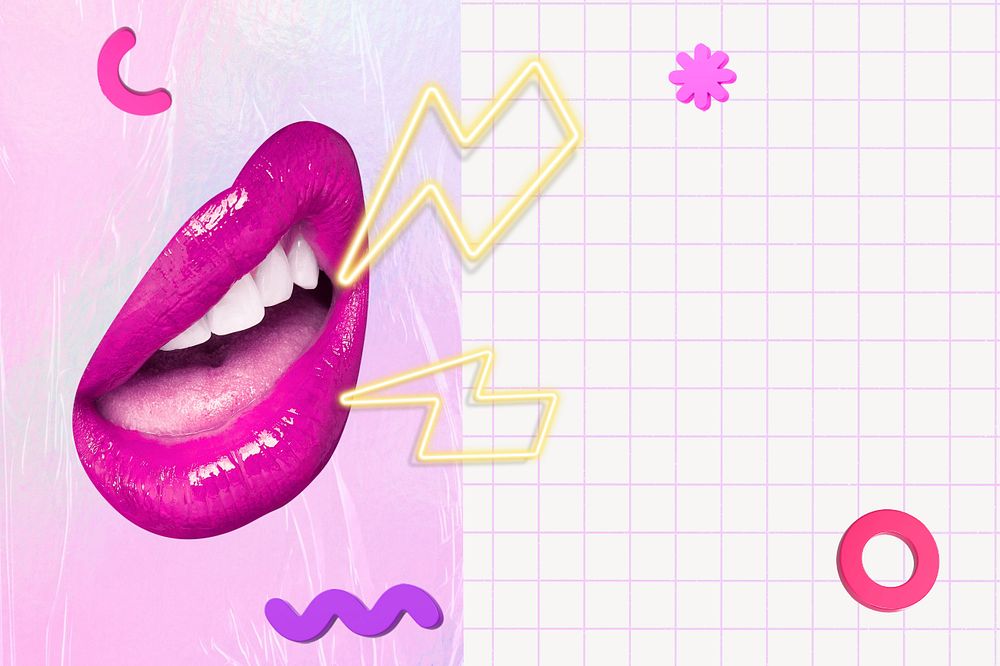 Grunge lips aesthetic background, pink grid pattern