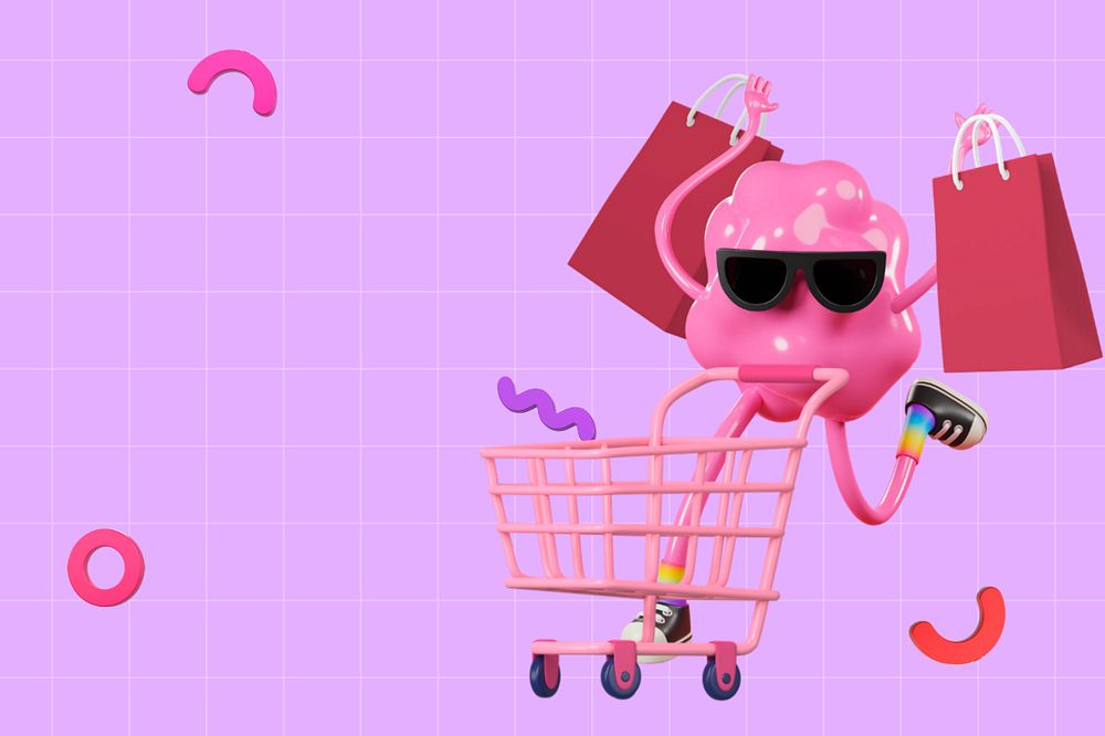 Pink shopping background, shopaholic monster 