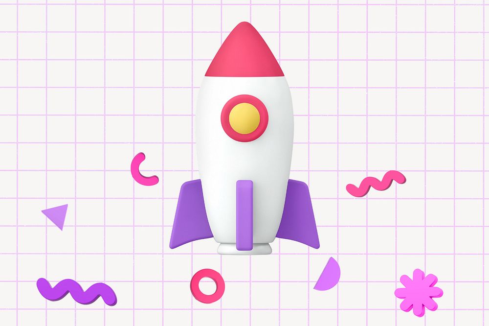 3D rocket background, cute memphis design