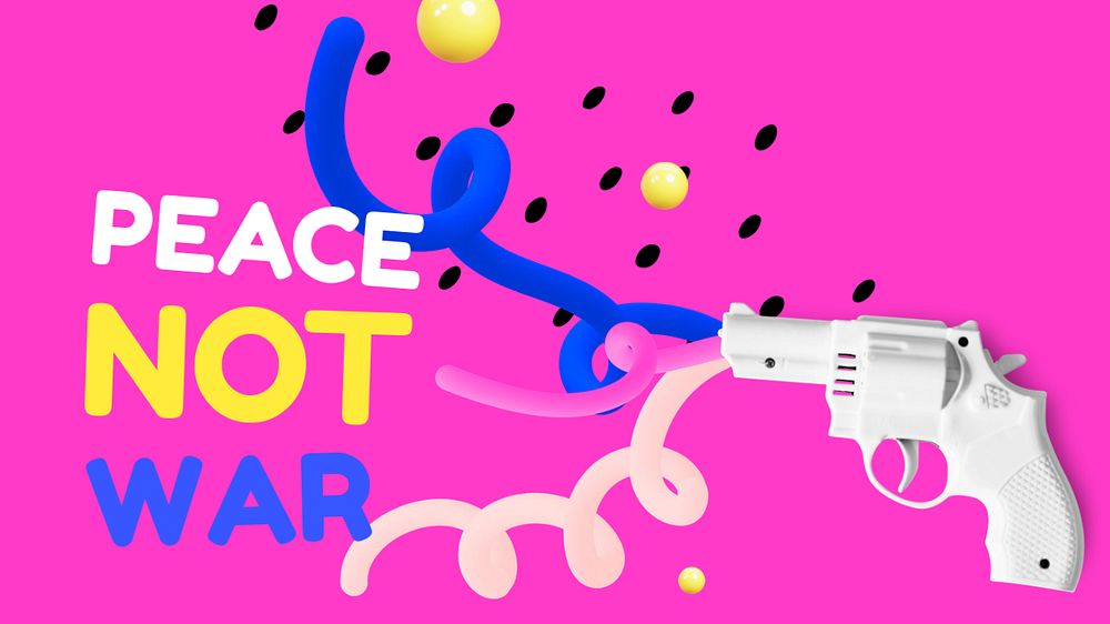 Peace not war banner template, 3D toy gun graphic