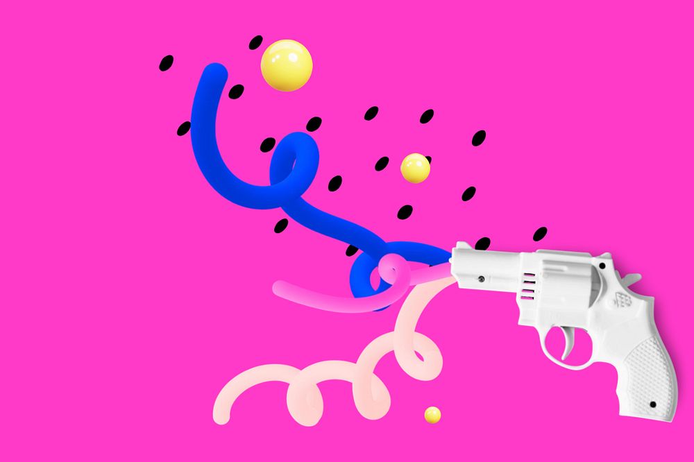 3D toy gun background, pink remixed media