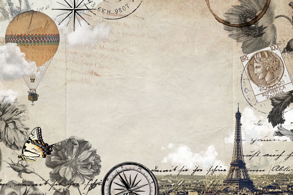 Vintage travel background, Ephemera mixed media