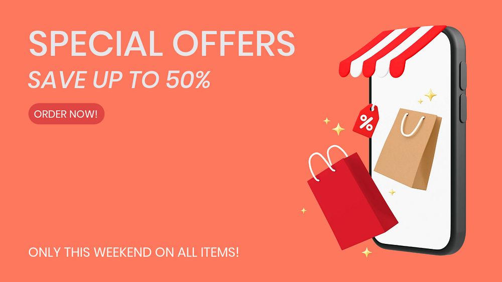 Special offers blog banner template, editable colorful 3D design