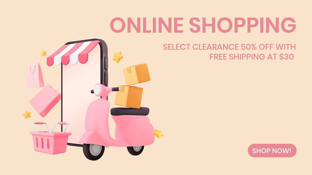 Online shopping blog banner template, editable colorful 3D design