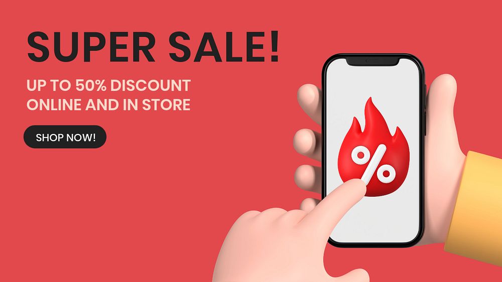Super sale blog banner template, editable colorful 3D design