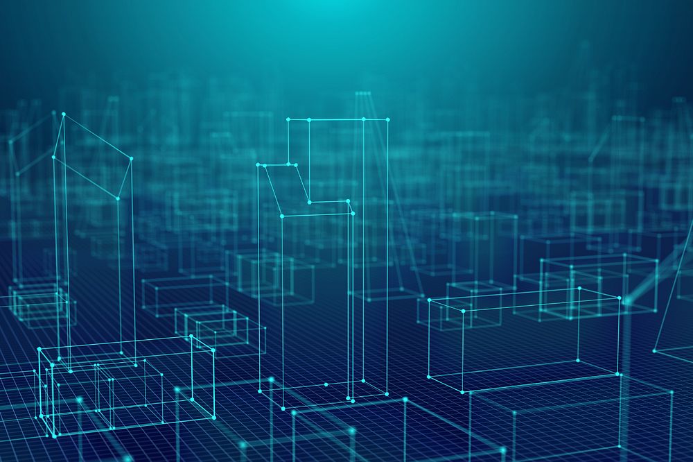 Green wireframe buildings, editable smart city design