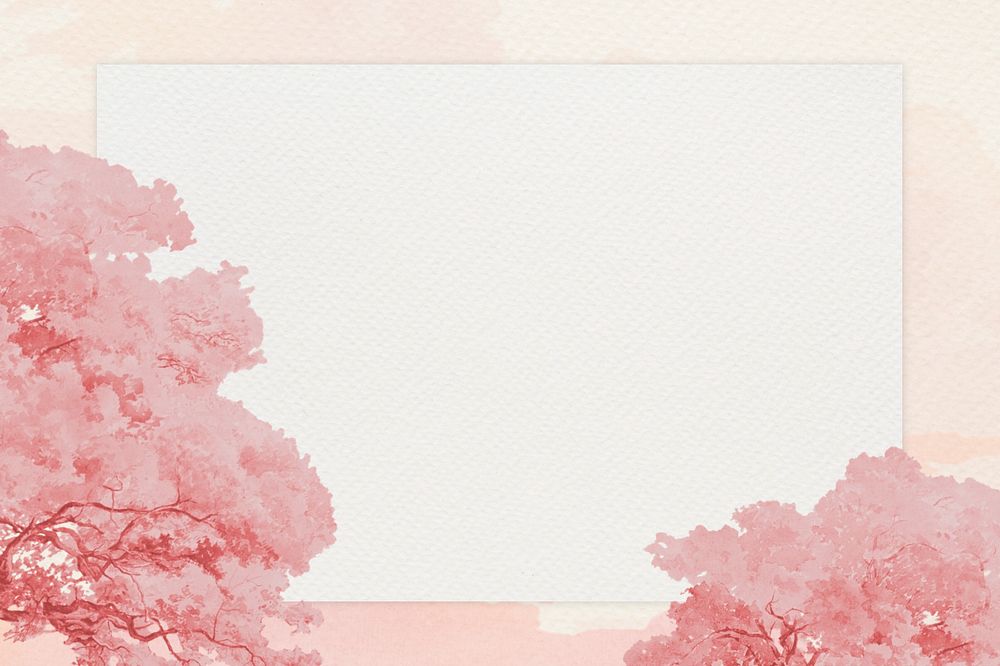 Beige frame background, editable pink tree border