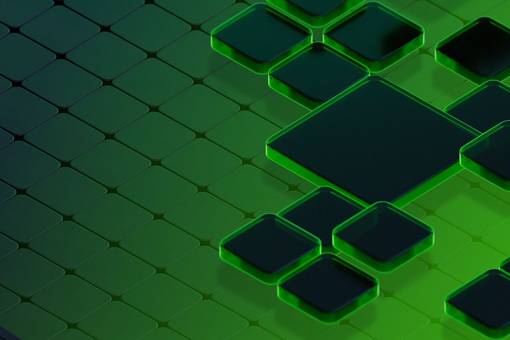 Green 3D tiles background, editable geometric shape