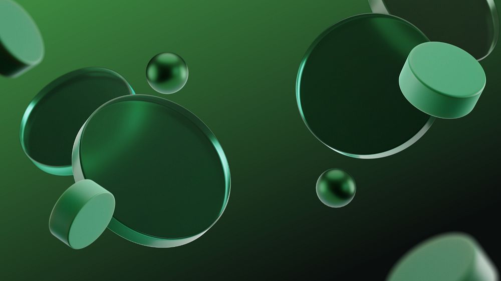 Editable geometric green desktop wallpaper, 3D round shape design