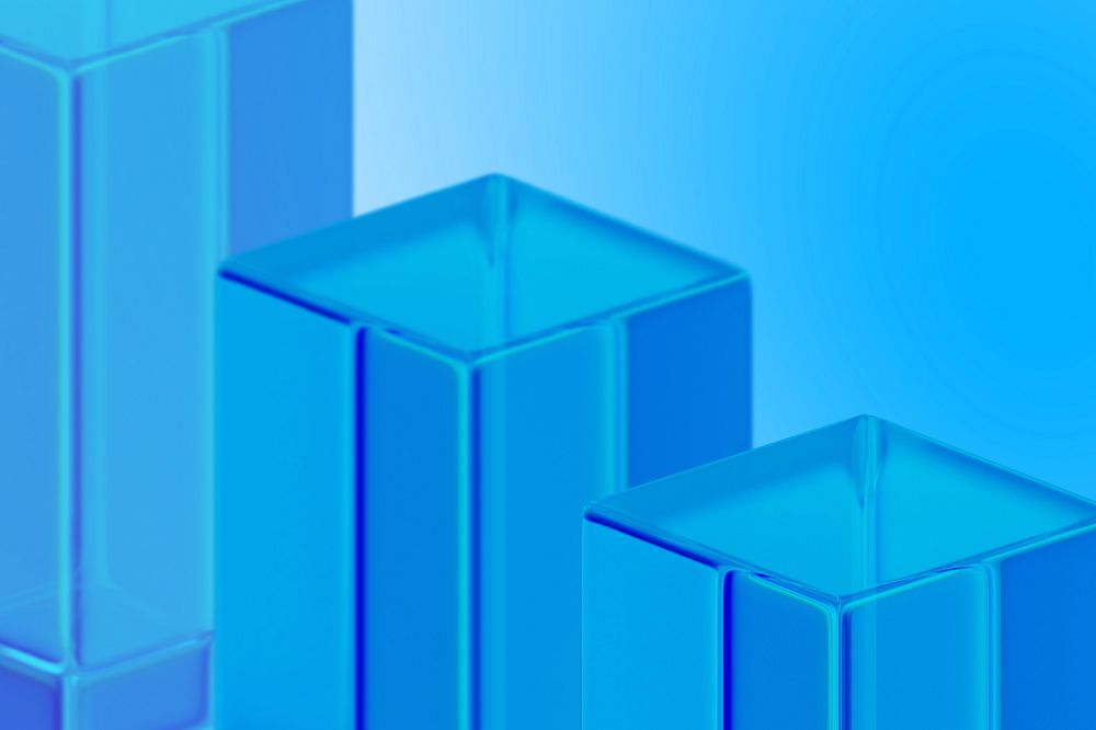 Blue glass pillar background, editable 3D geometric shape