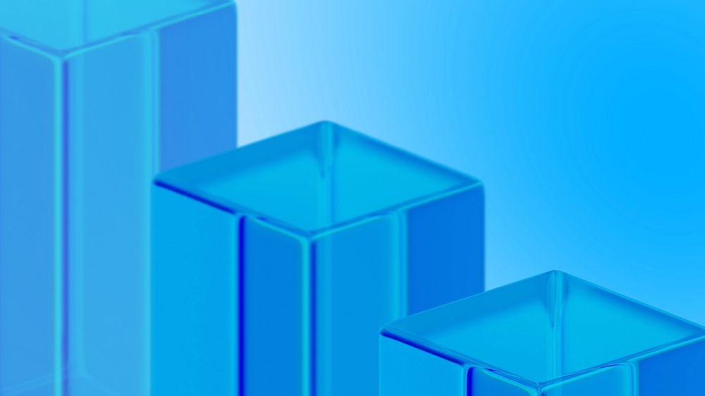 Editable blue glass pillar desktop wallpaper. 3D geometric shape design