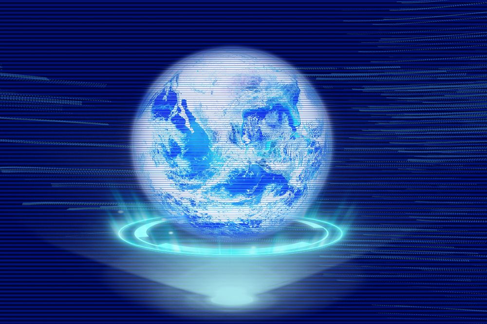 Hologram futuristic earth, digital remix, editable design