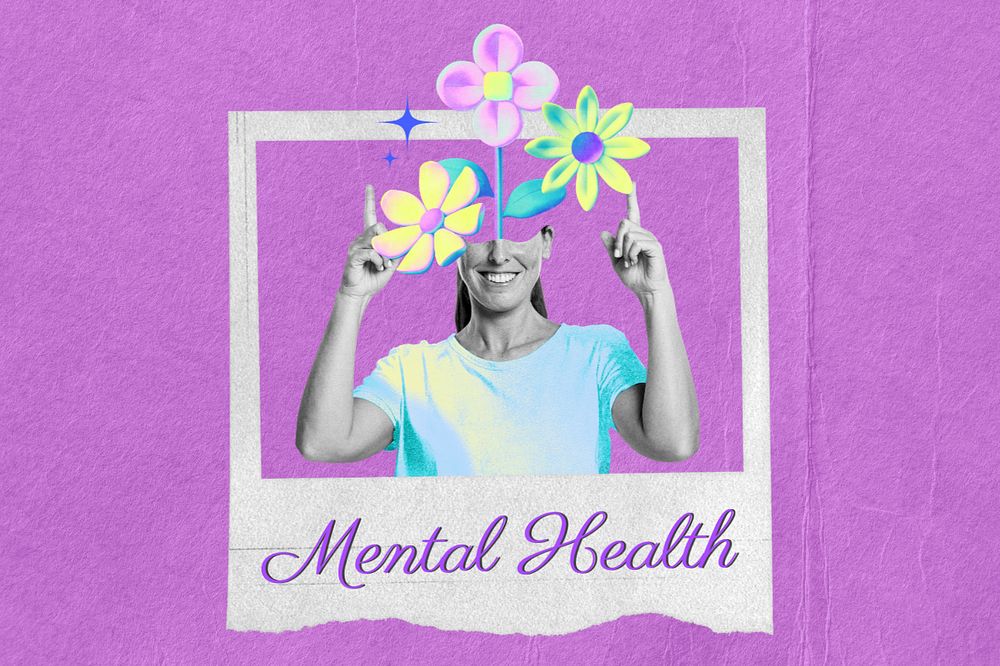 Editable instant photo frame, mental health collage remix design