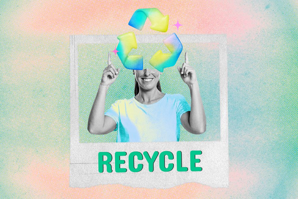 Recycle word, editable environment collage remix design