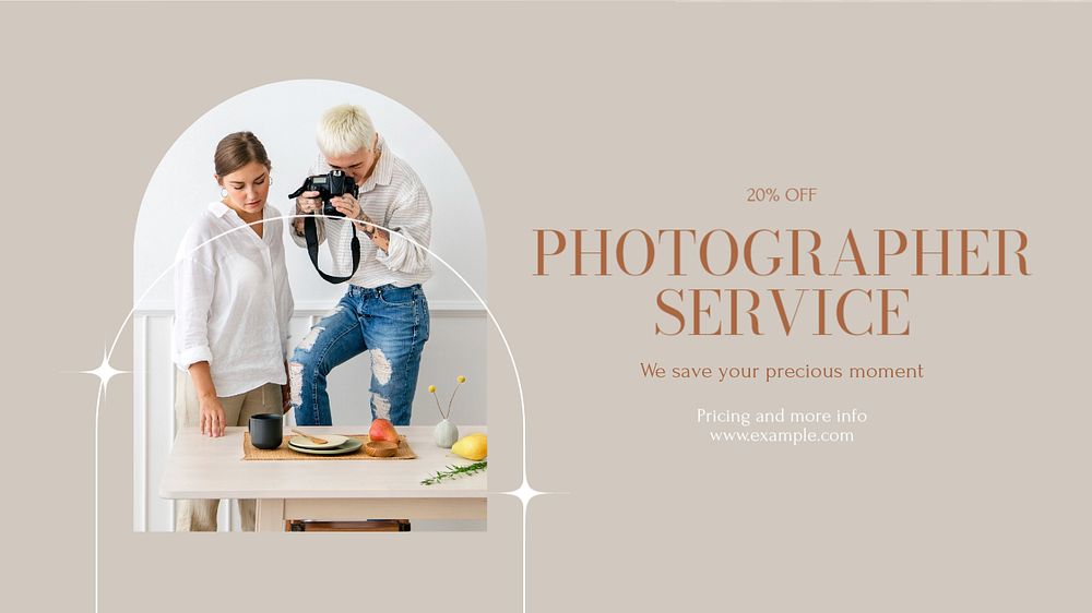 Photographer service blog banner template, editable design