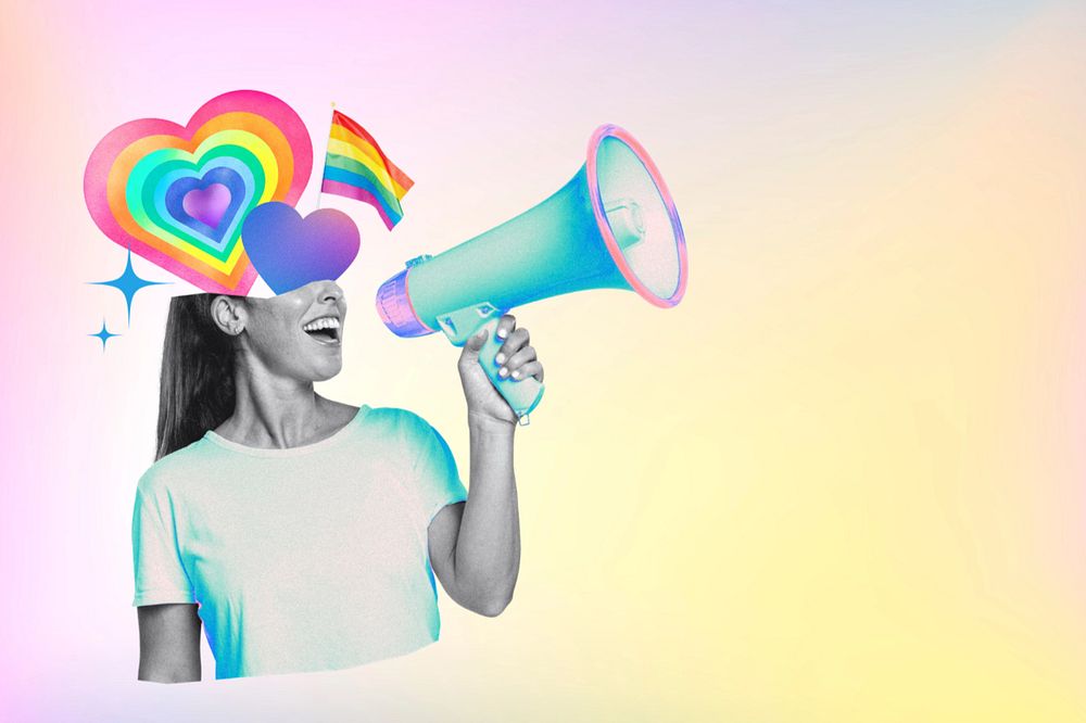 LGBTQ gay pride, woman holding megaphone remix