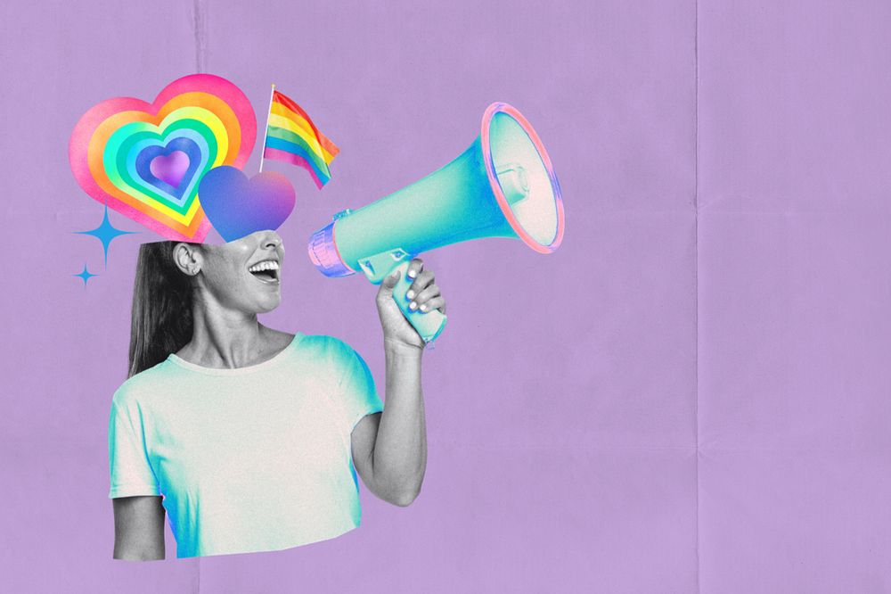 LGBTQ gay pride, woman holding megaphone remix