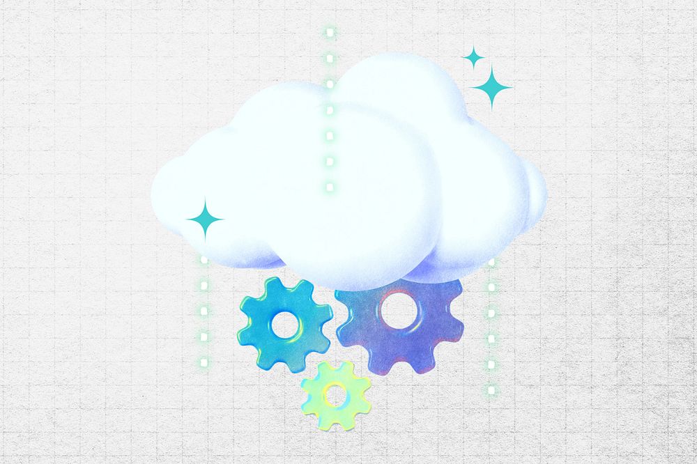 Cloud setting, editable cogwheels collage remix