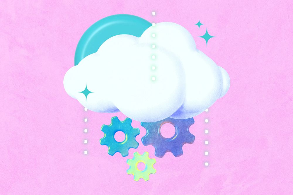 Editable cloud setting, cogwheels collage remix