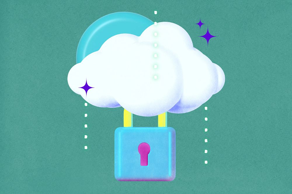 Editable cloud security, padlock collage remix