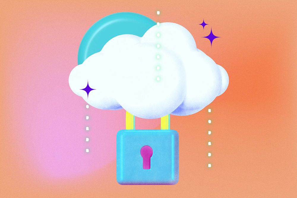 Cloud setting, editable padlock collage remix