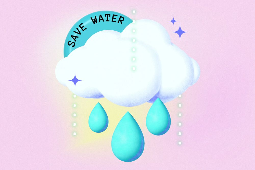 Save water word, editable cloud collage remix design