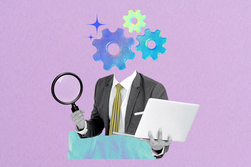 HR recruitment, editable cogwheel-head businessman collage remix