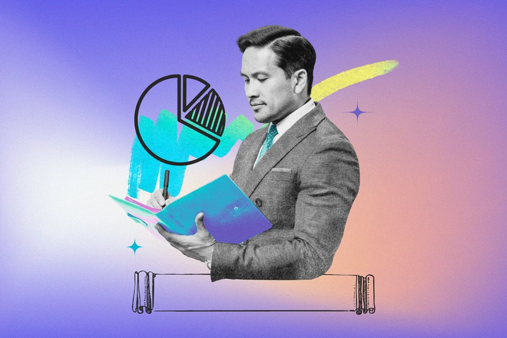 Business analysis, editable pie chart collage remix