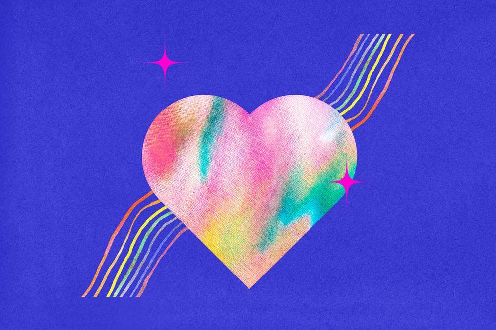 LGBTQ+ support, editable gradient rainbow heart collage remix