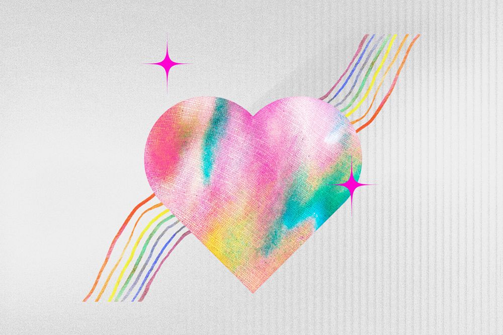 Editable gradient heart, rainbow collage remix