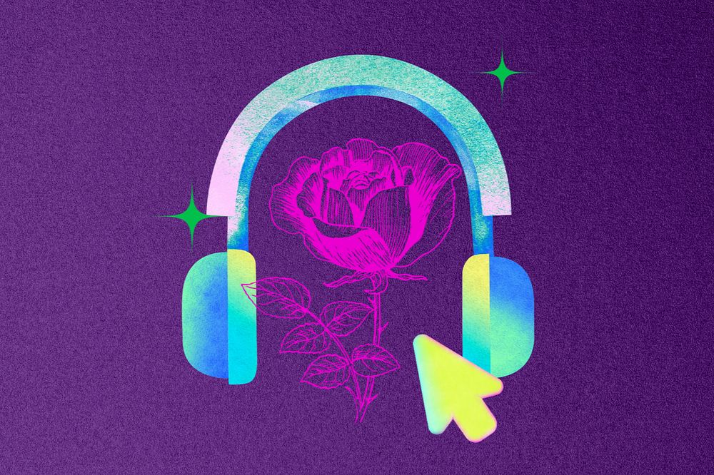 Colorful floral headphones, music remix