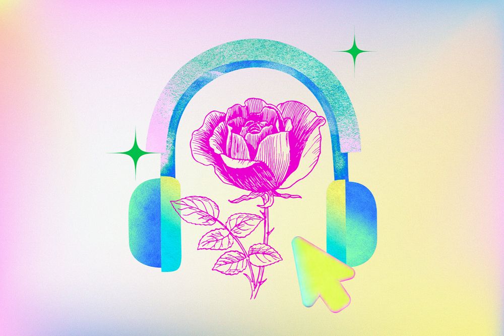 Colorful floral headphones, music remix